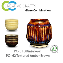Oatmeal PC-31 over Textured Amber Brown PC-62 Pottery Cone 5 Glaze Combination